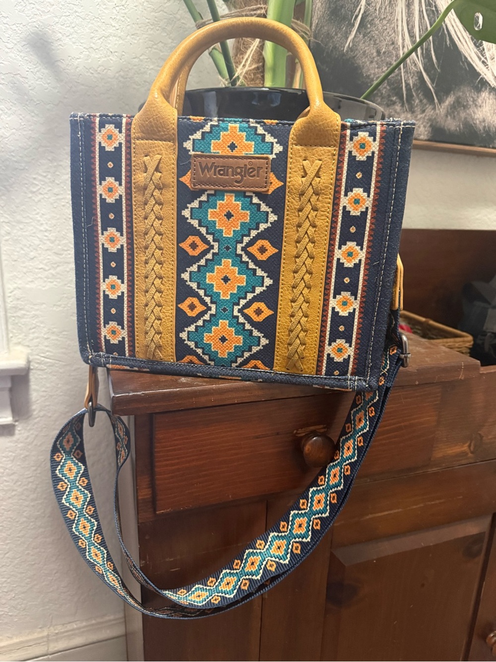 Wrangler Mustard & Navy Aztec Crossbody Purse